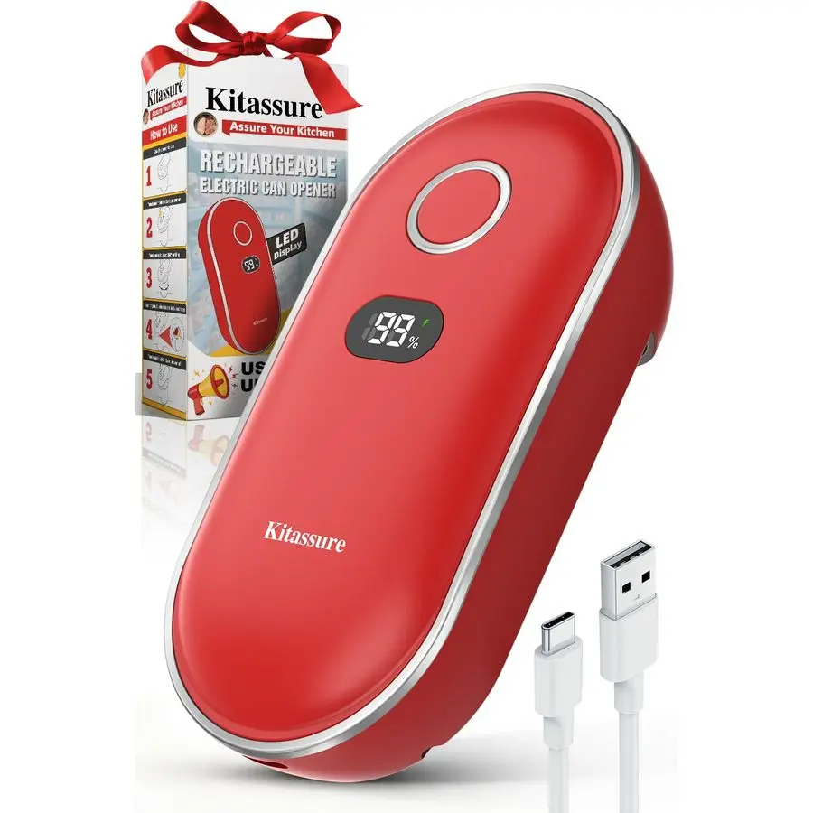 OneTouch Rechargeable Electric Can Opener Easy Flex Side Cut All Can Sizes with LED Display and Smooth Edge Safety for Arthritis