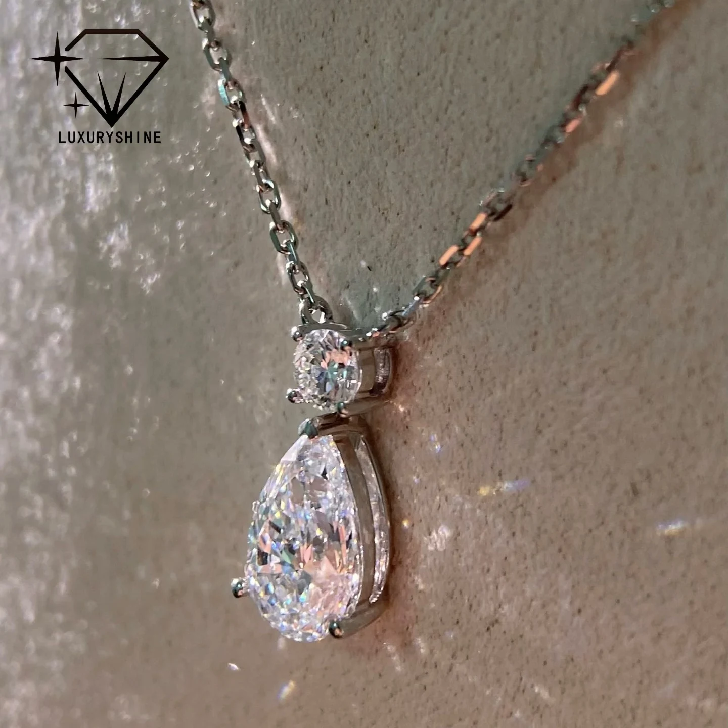 

LuxuryShine 1CT 2CT 3CT груша выращенная в лаборатории бриллиантовое ожерелье VVS2/VS1 прозрачность D-F цвет 18-каратное белое золото кулон ювелирные изделия на заказ
