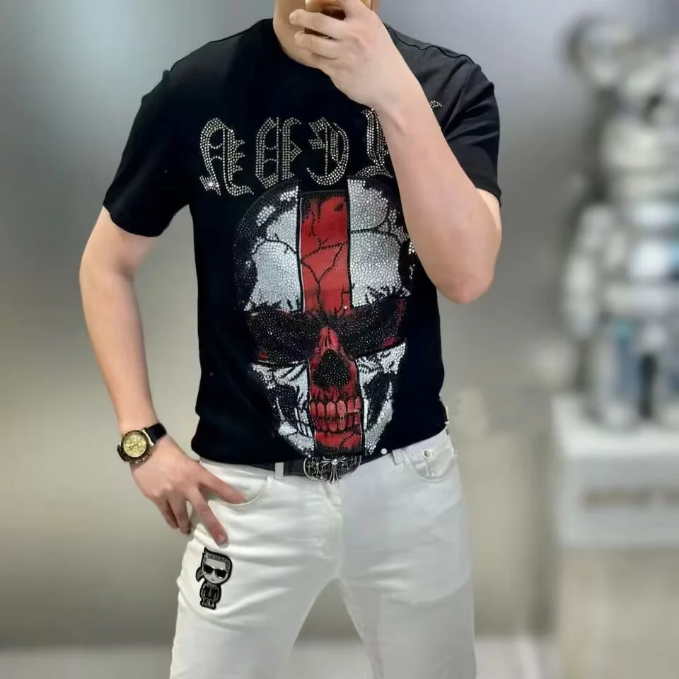 T-shirt  for holiday asian size S-4XL drop shipping Rhinestone Men Fashion Designer