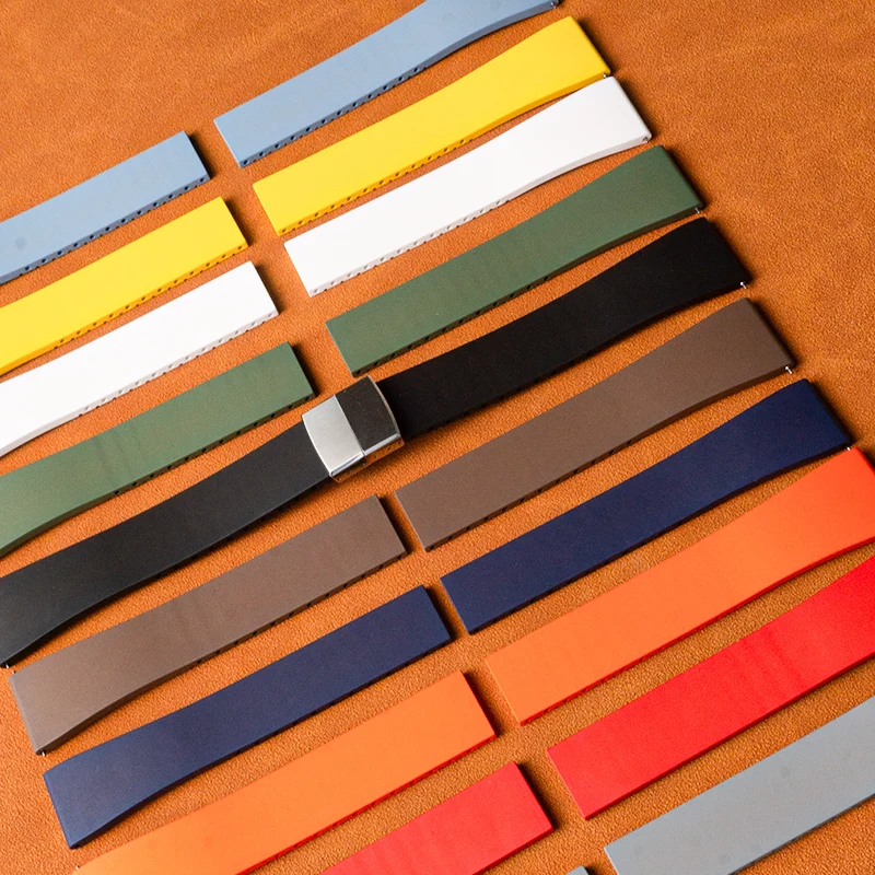 

New Design CTS Fluororubber FKM Rubber Strap 18mm 19mm 20mm 21mm 22mm Quick Release Butterfly Buckle Watch Band For Cut To Size