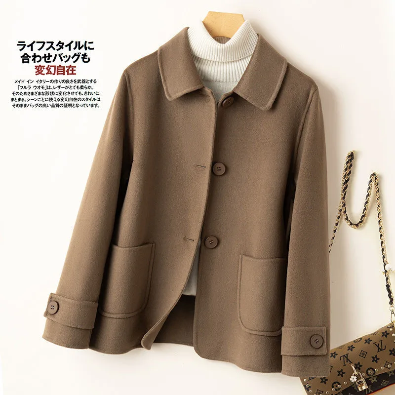 

2025 Autumn Winter New Double-Sided Wool Coat Women Section Short Woolen Coats Single-breasted Black Khaki Cardigan Outerwear