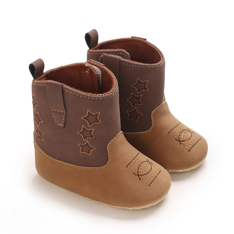Baby Western Cowboy Boots Star Embroidered Soft Anti-Slip Sole Baby Steps First Baby Shoes 0-18M