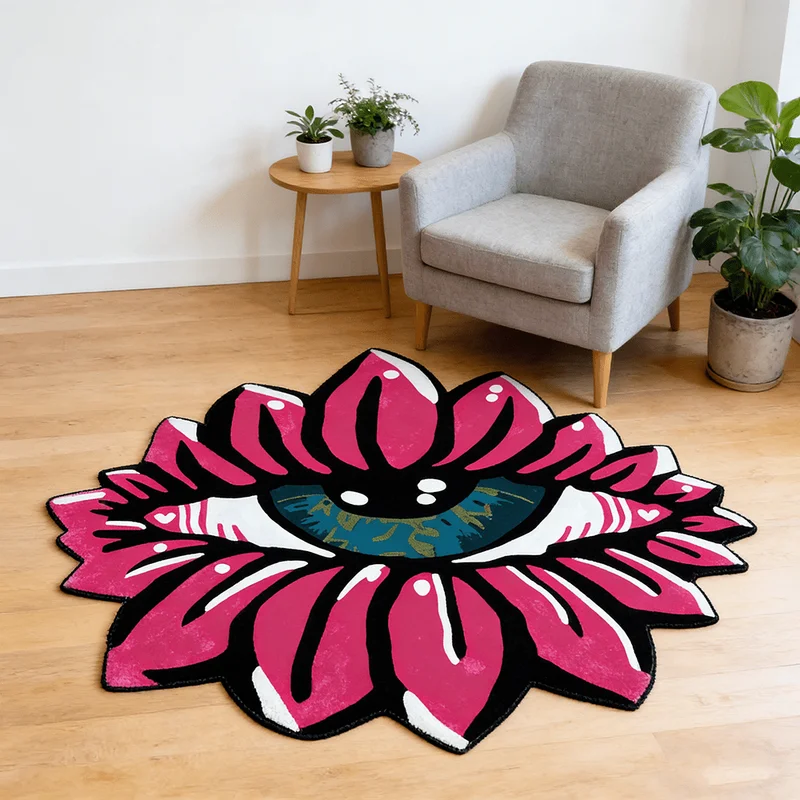 VIKAMA Lotus Evil Eye Rug Soft Plush Non-Slip Floor Mat Aesthetic Area Rug for Bedroom Bedside Living Room Home Decor