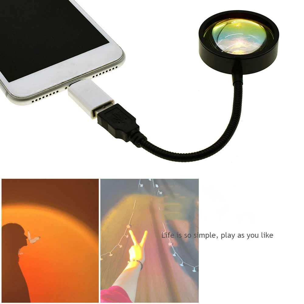 M07K-Sunset Projection Aesthetic Lamp USB Photography Background For Home Living Room Bedroom Decoration Car Interior Lamp