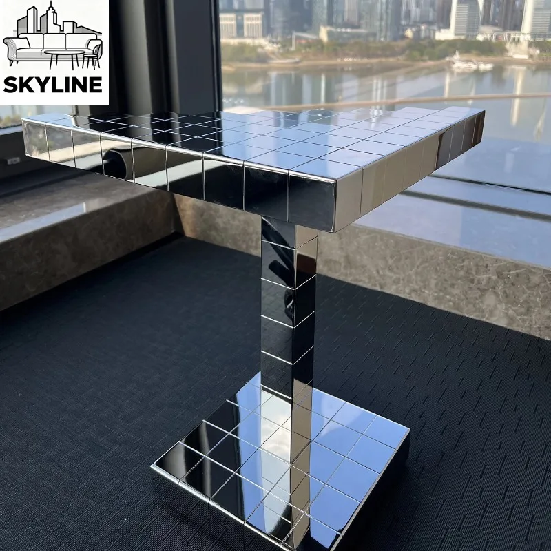 Stainless steel edge, living room, sofa corner, few pixels, metal furniture, modern and simple