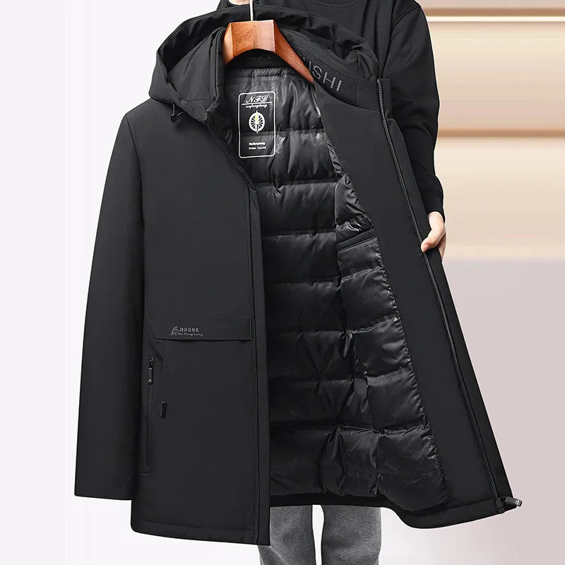 2022 inverno masculino parka engrossar quente jaqueta masculina com capuz para baixo parkas moda zíper bolsos blusão para baixo jaqueta casacos