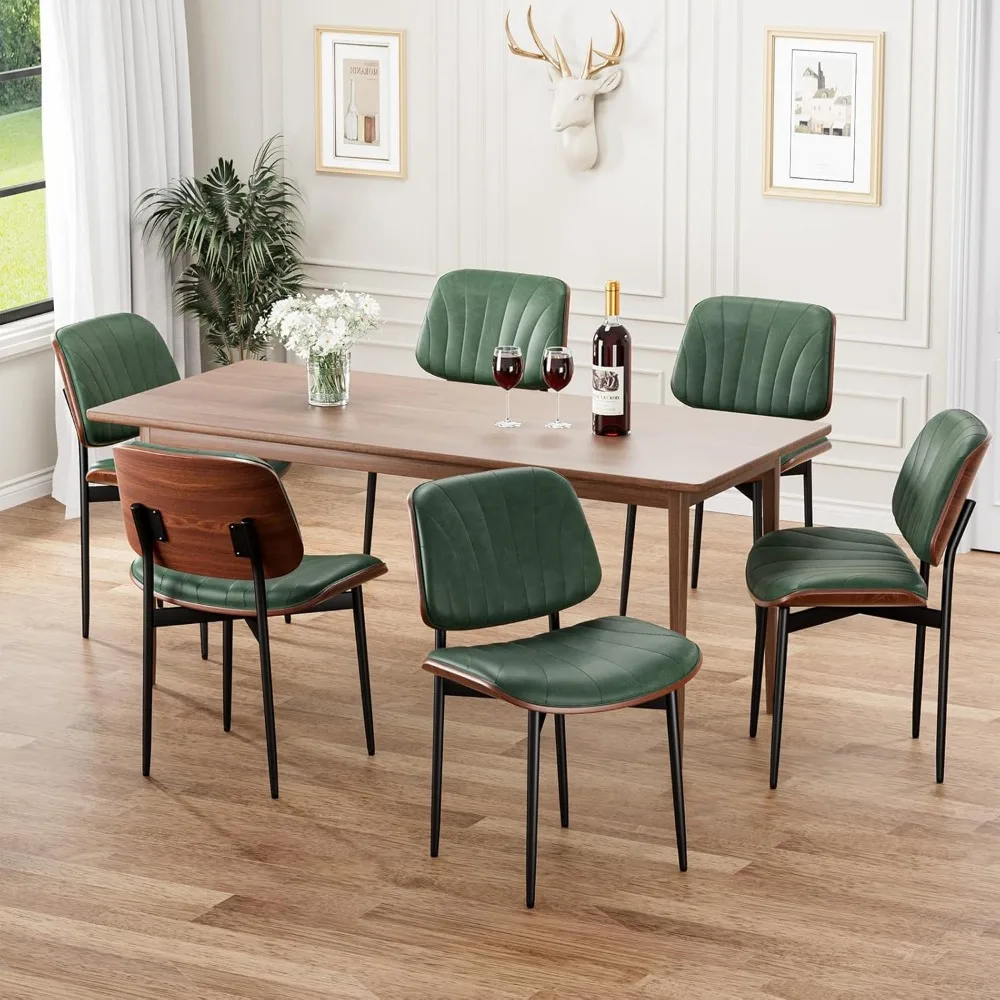 مجموعة من 4 كراسي لتناول الطعام الحديثة في منتصف القرن: منجدة من جلد البولي يوريثان مع ظهور من خشب الجوز وأرجل معدنية #3