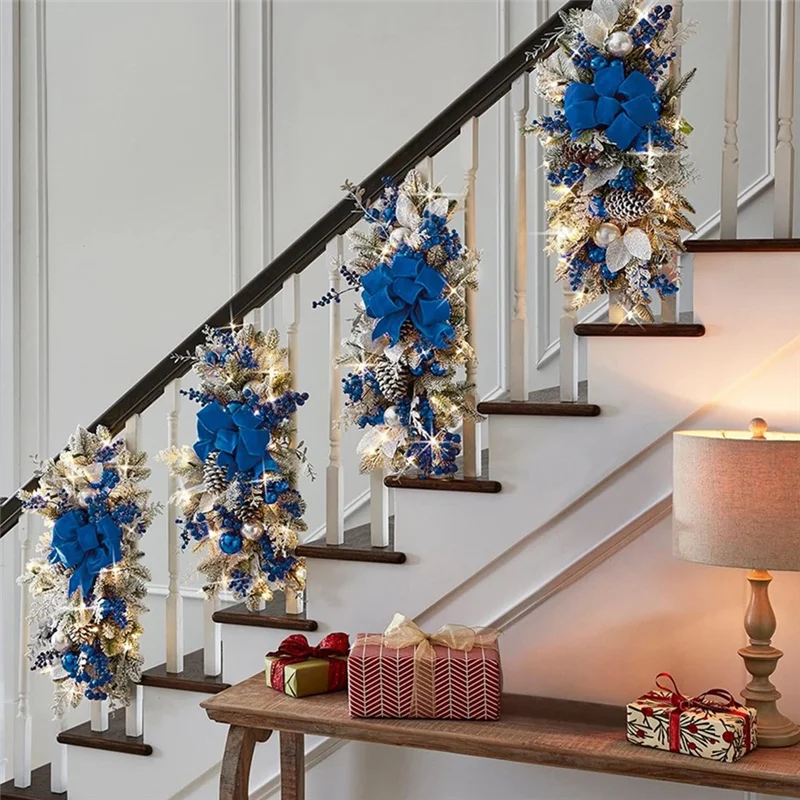 Christmas Swag, Stair Christmas Garland for Stairs, Door, Fireplace, Window, Outdoor Indoor Christmas Decor Gold HOT