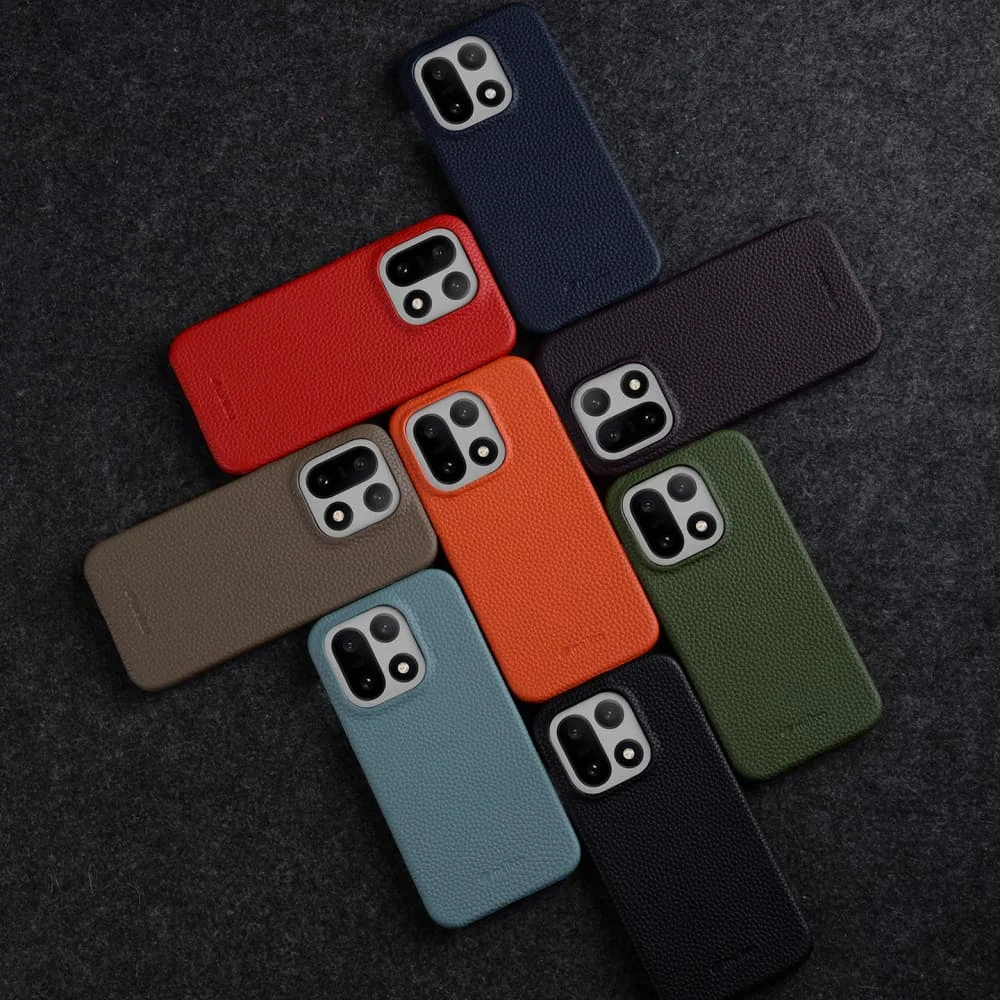Genuine Cowhide Leather Litchi Back Case For OnePlus 15 Skin-feel Business Cover