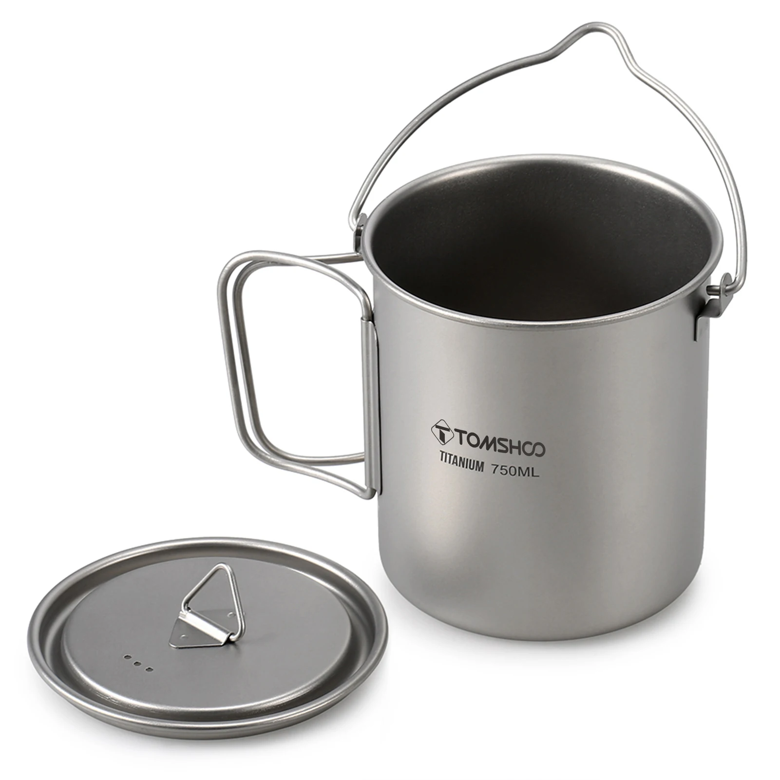 New Ultralight 750ml Titanium Pot Portable Titanium Water Mug Cup with Lid and Foldable Handle Outdoor Camping Cooking Picnic