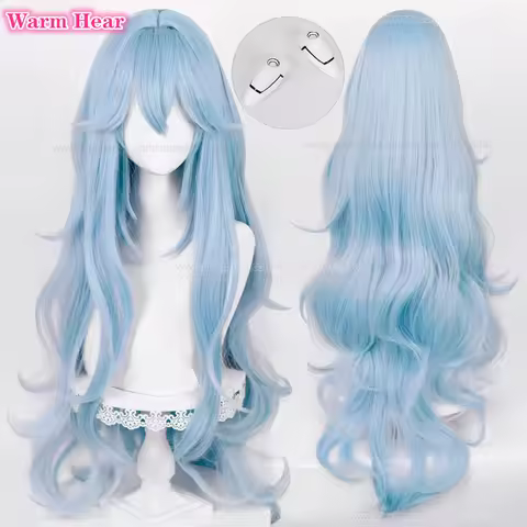 Anime EVA Synthetic Ayanami Rei Cosplay Wig Woman 100cm Long Blue Curly Hair Heat Resistant Hair Halloween Party Wigs + Wig Cap