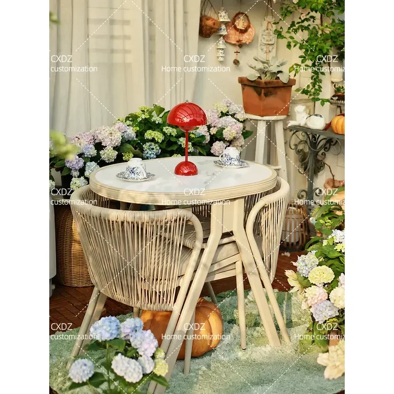 Balcony Small Table and Chair Set Reading Table with Two Chairs Creative Small Apartment Garden Outdoor Rattan Three Piece