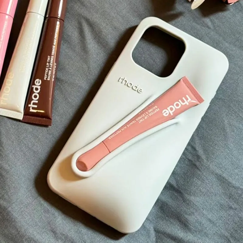 Minimalist Solid Color Rhode Soft Silicone Case For iPhone 15 14 PIus 11 13 12 Pro Max Can Be Installed With Lipstick Back Cover