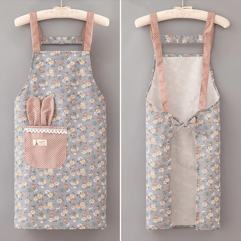 1 pz piccolo grembiule di tela floreale fresco estate traspirante cinturino da donna grembiule da cucina per la casa tuta da caffè con tasche