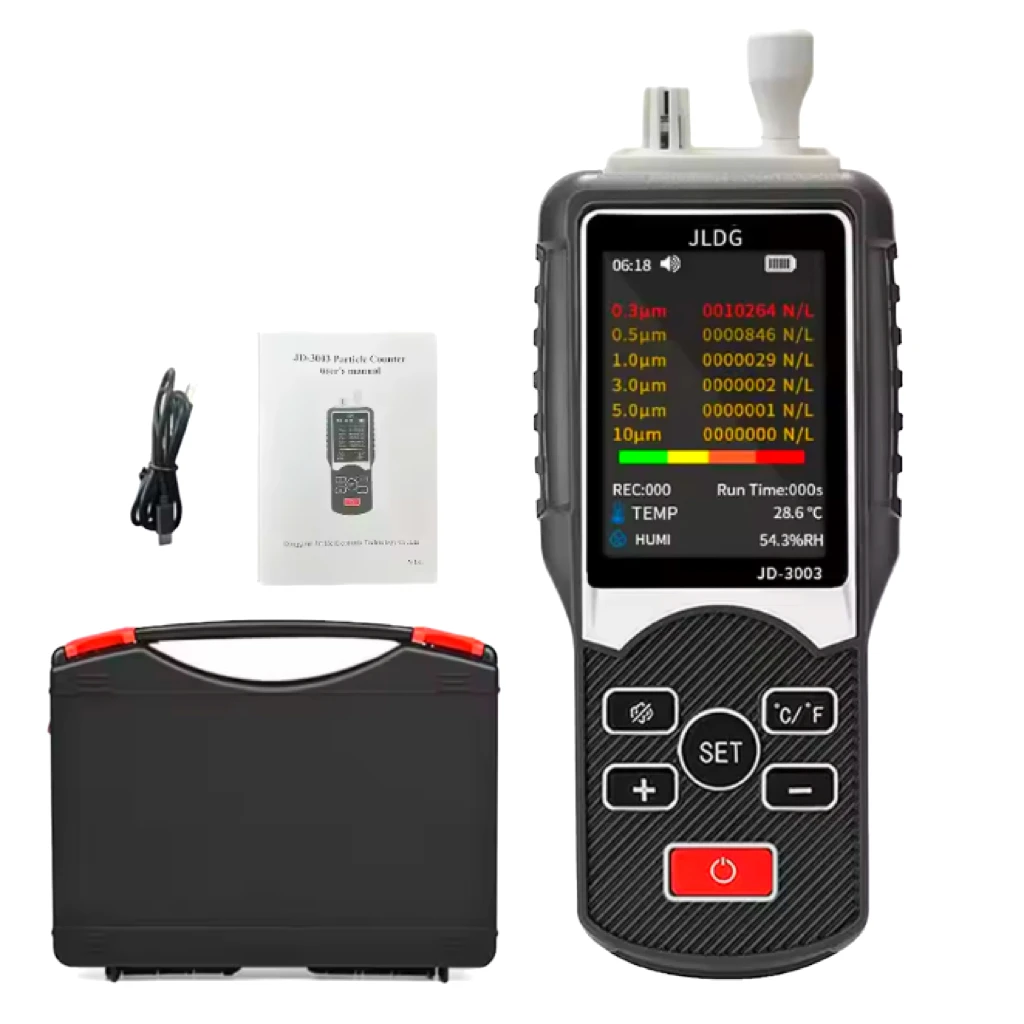 

JD-3003 Multi Functional 6-Channel Air Analyzer Dust Particle Counter Pump Suction PM2.5 Air Detector Temperature Humidity Meter