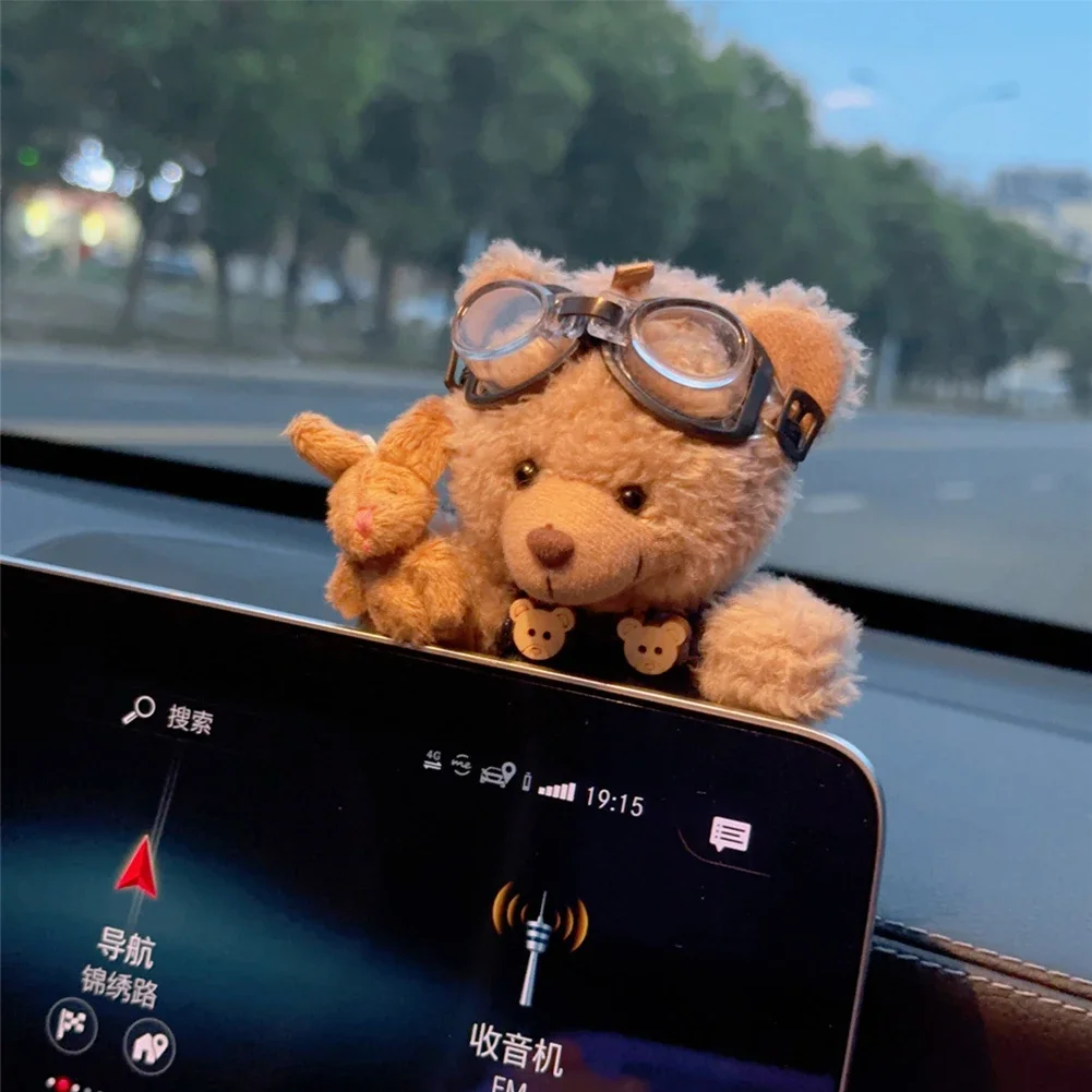 Car Interior Dashboard Ornaments Plush Bear for Car Center Console Decoration Auto Accessories for Auto Home Office Deco Gifts