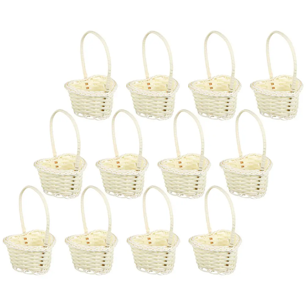 12Pcs Rattan Wedding Flower Baskets Handheld Elegant Flower Girl Basket Rustic Petal Basket Wedding Party Decoration