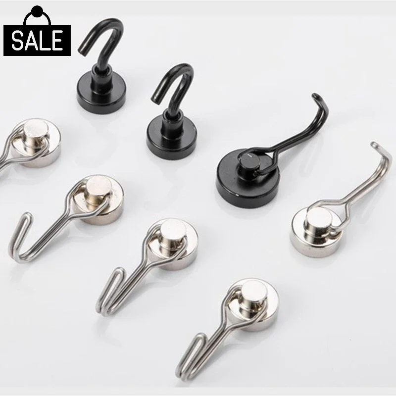 No Drill Wall Hook Heavy Duty 50kg Magnetic Hooks Black Rustproof Industrial Strength for Kitchen Room Suction Cup Storage