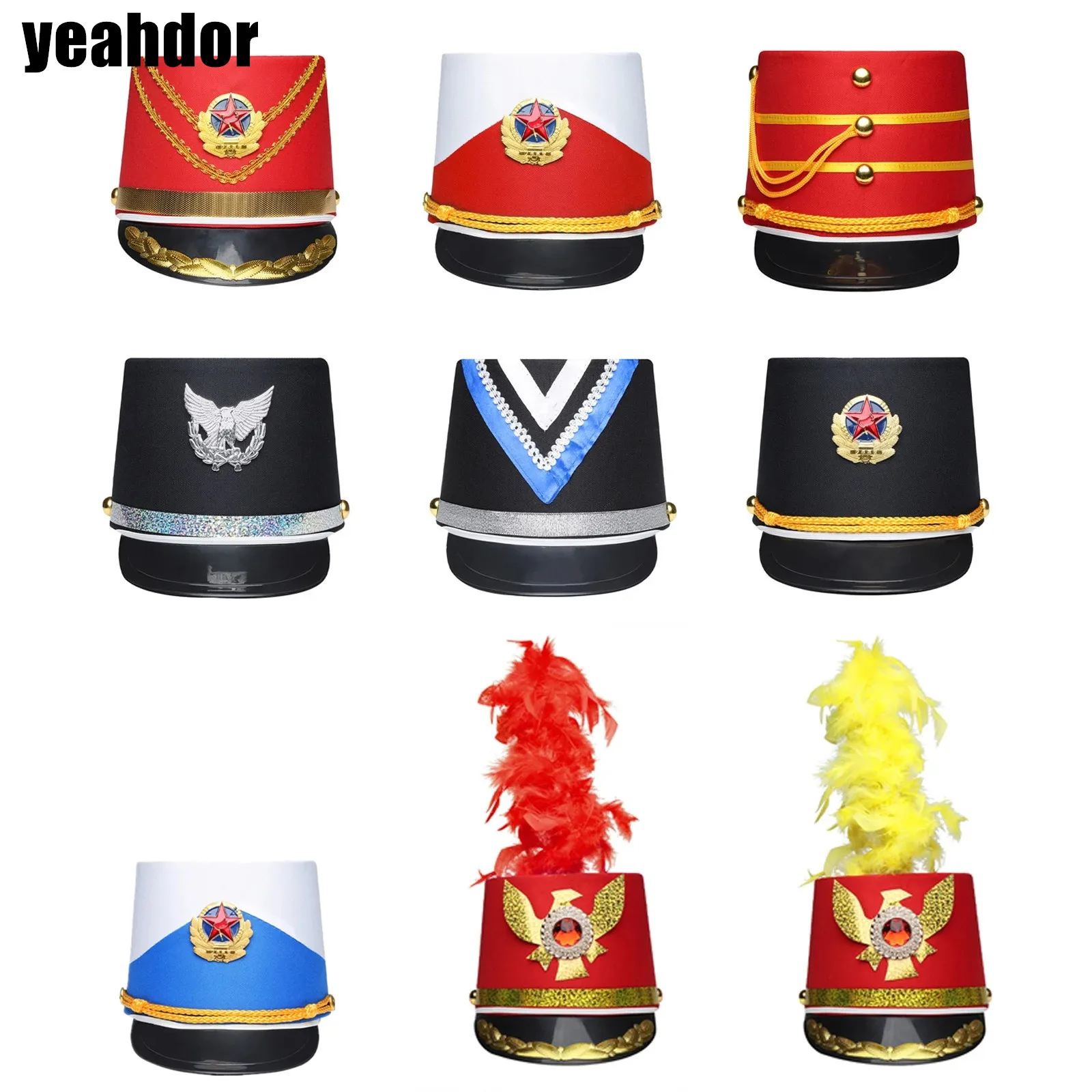 

Orchestra Commander Hat Halloween Cosplay Badge Gold Decor Ceremonial Top Hat Drumband Cap for Stage Performance