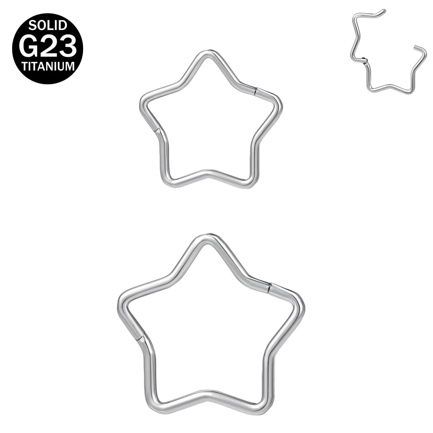 

ZS 1PC 16G G23 Titanium Nose Piercing Silver Color Septum Rings Star Shape Nose Rings Cartilage Earrings Body Jewelry 8mm/10mm
