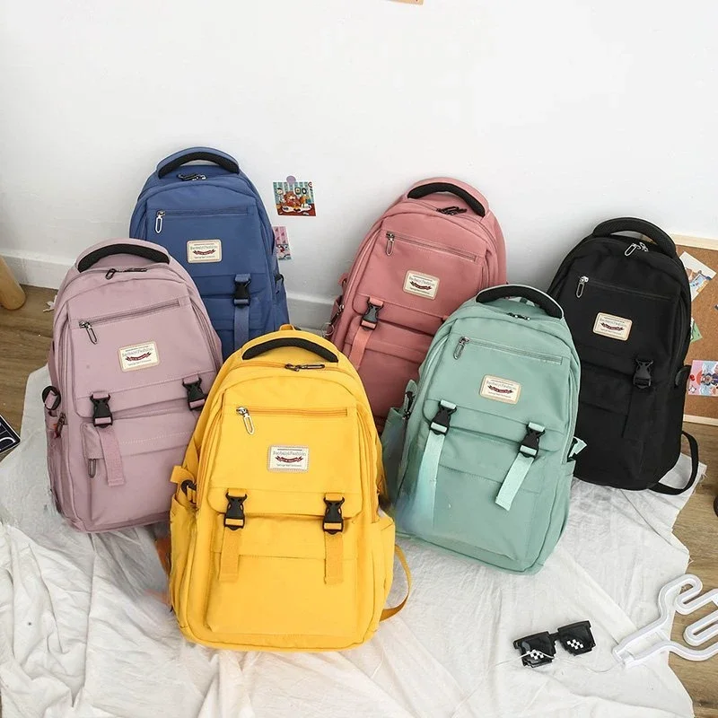 2024 Waterproof Teenage Bookbag Nylon Rucksack Fashion Girl Backpack Women Shoulder Bag High School Schoolbag Black