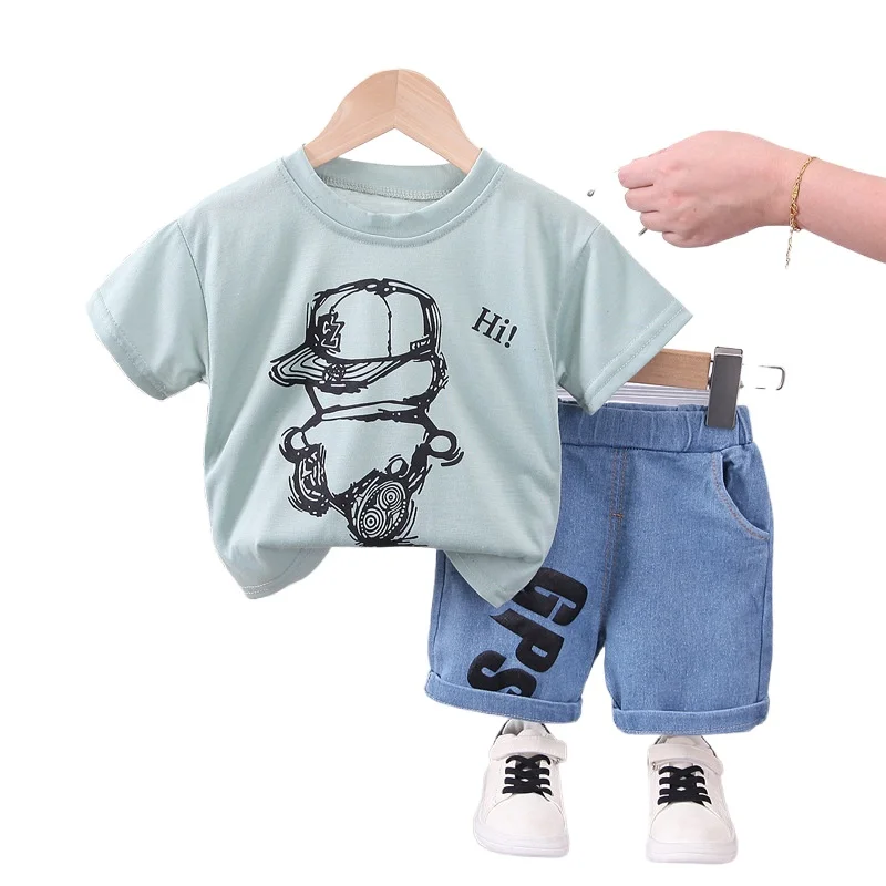 Children Summer Casual Clothes Suit Kids Boys Short Sleeve T-Shirt Denim Short 2pcs/Set Infant Toddler Outfit Clothing 1-5 Years