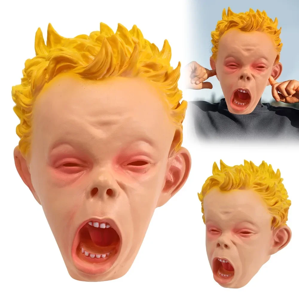 Prom Party Supplies Scary Props Halloween Masks Head Cover Novelty Crying Baby Mask Realistic 3D Full Face Mask Bar