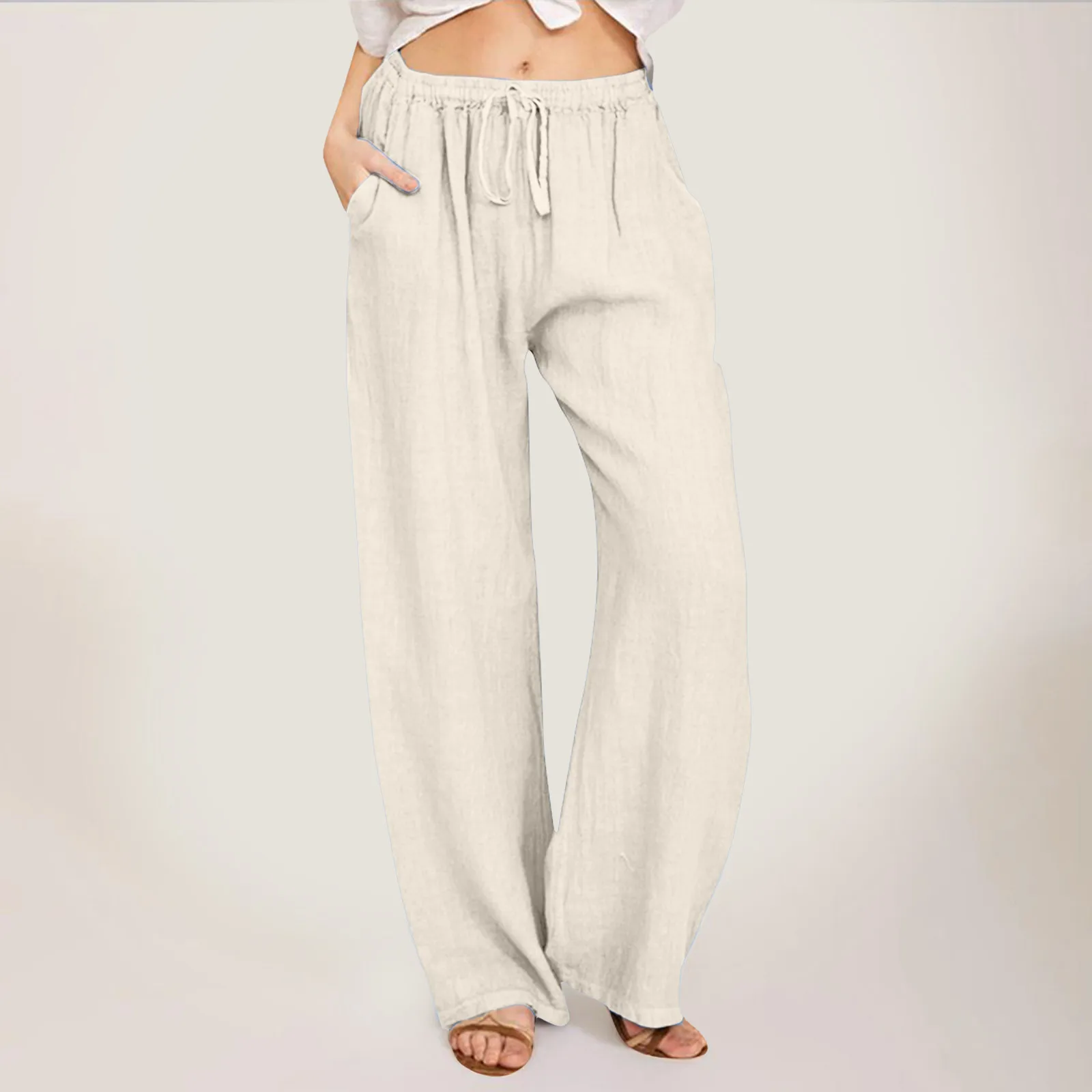 

Women Cotton Linen Pants Fashion Harajuku Trousers Girl Oversized Wide Leg Pants Loose Elastic Waist Jogger Pants Woman Clothing