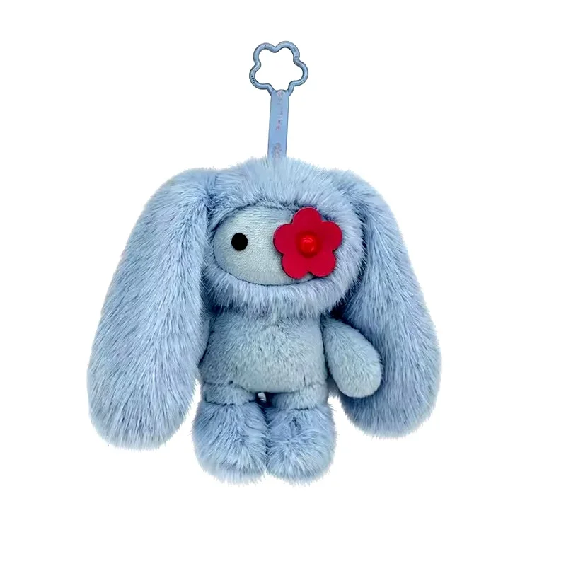 Cute Juju Rabbit Plush Keychain Flower Eye Bunny Stuffed Doll Kawaii Long Ears Animals Bag Pendant Car Keyring Toy Gift for Girl - view 6