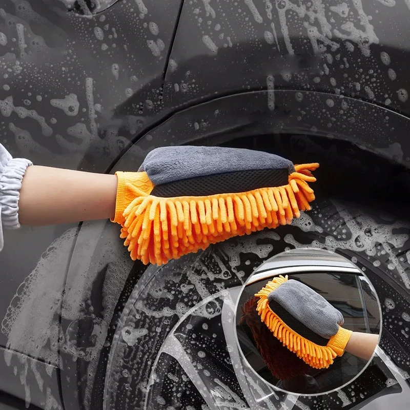 

2 шт. толстые двусторонние перчатки для мойки автомобилей — синельное сверхтонкое волокно, восковая щетка для автоматического ухода