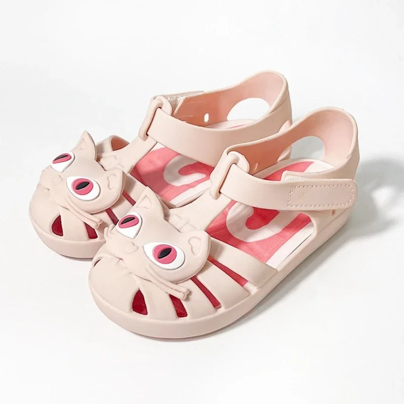 

2025 New Children's Jelly Sandals Summer Cute Cat Girl Princess Shoes Soft Bottom Anti Slip Baby Kid's Beach Shoes