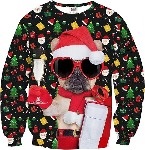 2025 Autumn/Winter Animal Dog Jesus Santa Christmas Ugly Sweater, Holiday Party Gift, Couple's Casual Fashion Christmas Clothes