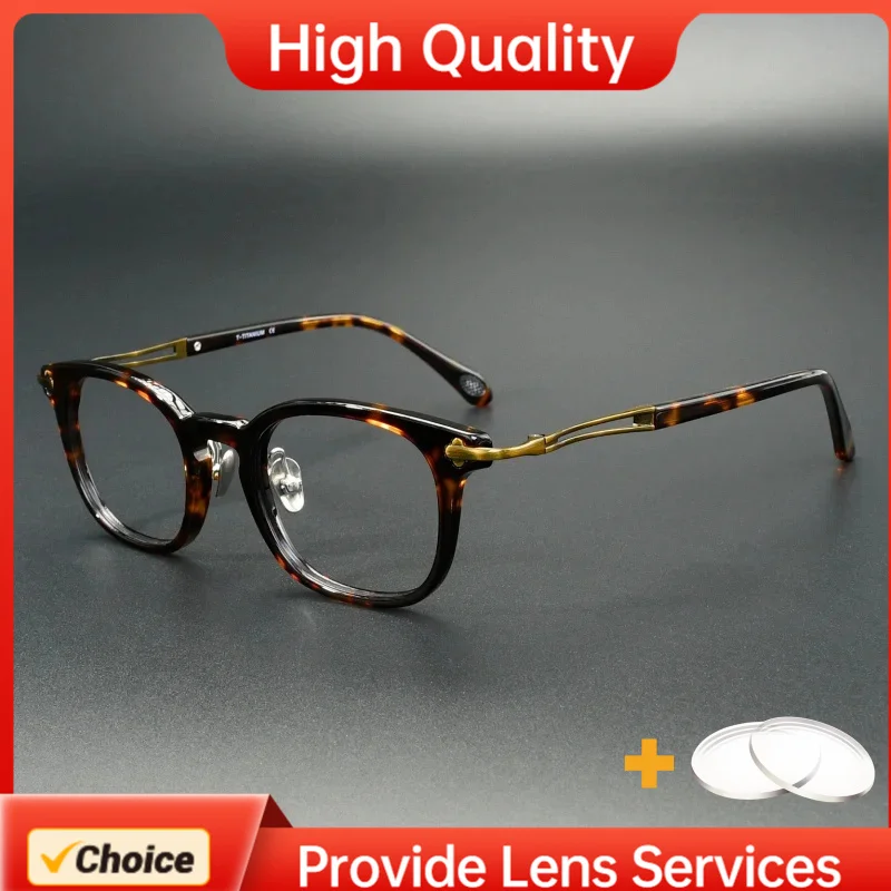 

TAYLOR Style Handmade Retro Acetate Eyeglasses for Men Women Titanium Square Business Fashion With Respect Lenses Thick-A