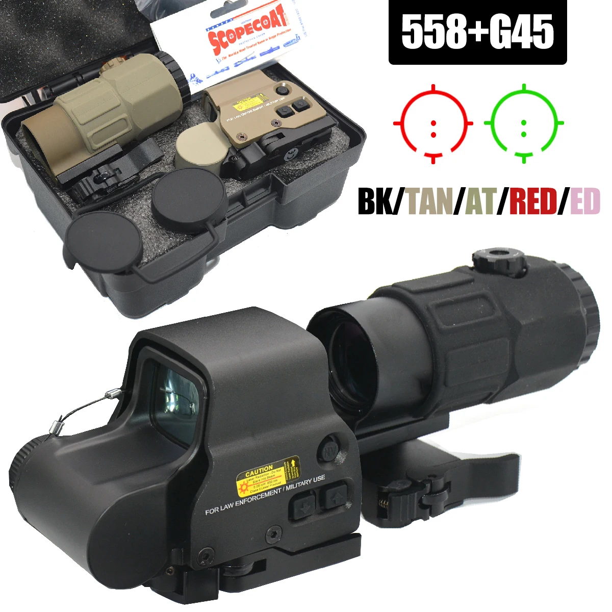 

Tactical 558 Red Dot Sight and G43/G33/G45 3X 5X Magnifier Scope Airsoft Hunting Gear W/ 20mm Rail Mounts with Original Logo