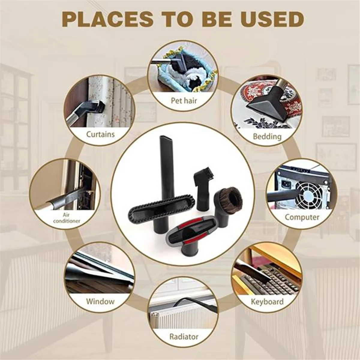 ABKR 12PCS Accessori per aspirapolvere universali Aspirapolvere da 1-1/4 pollici Spazzola di prolunga Bacchetta Ugello Bocchetta per fessure Bagnato Asciutto