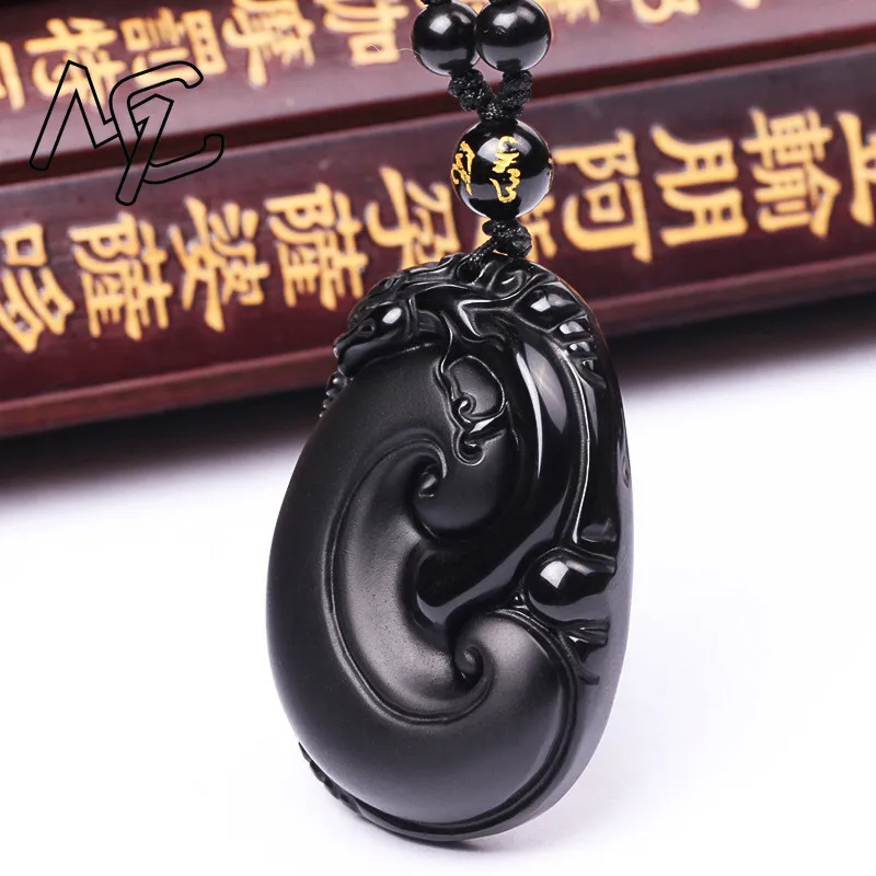 حجر سبج أسود طبيعي يسوع روي قلادة الخرز قلادة موضة سحر المجوهرات منحوتة باليد محظوظ تميمة هدايا لها النساء الرجال