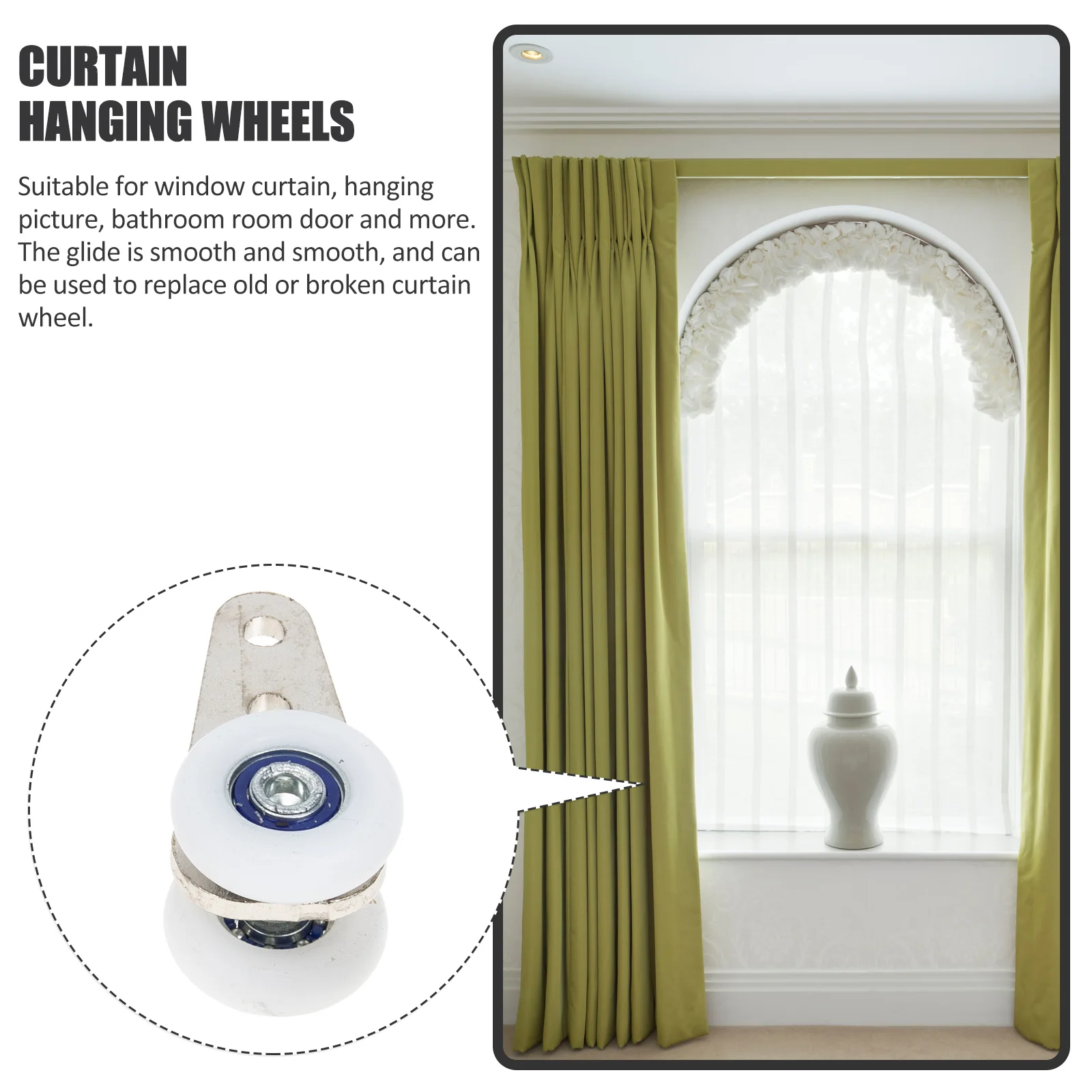 4 Pcs Hanging Wheel Curtain Mute Runners Bearing Wheels Pulley Toile Curtains for Rods Window Roller