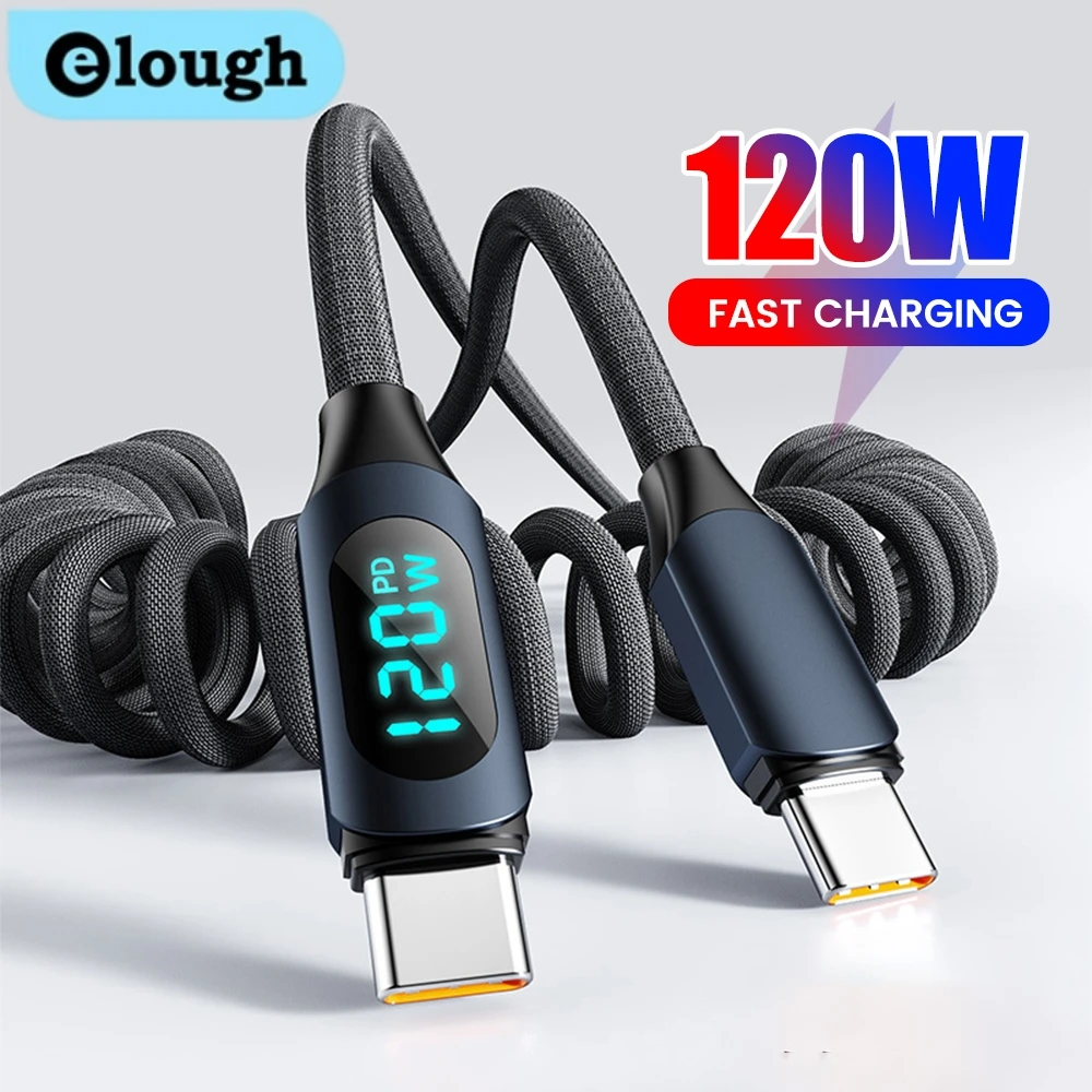 

Elough Digital 120W Fast Charging Dual Type C Data Cable for iPhone15 16 Huawei Xiaomi phone charging cable car mounted