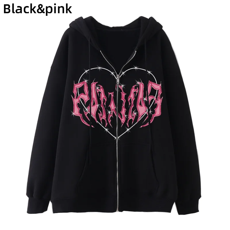 Hoodies Coat Womens Fun Skeleton Butterfly Patchwork Zip Up Hooded Jacket Loose Comfy Oversized Sweatshirt Girls Long Sleeve Top