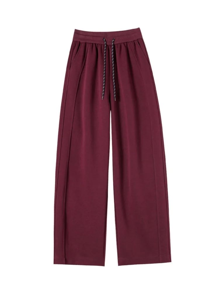 Ankela Rode Slanke Wijde Pijpen Broek Dames Lente Herfst 2025, Kleine Maat Afslanken Drapey Spor Banaan Rechte Pijpen Broek