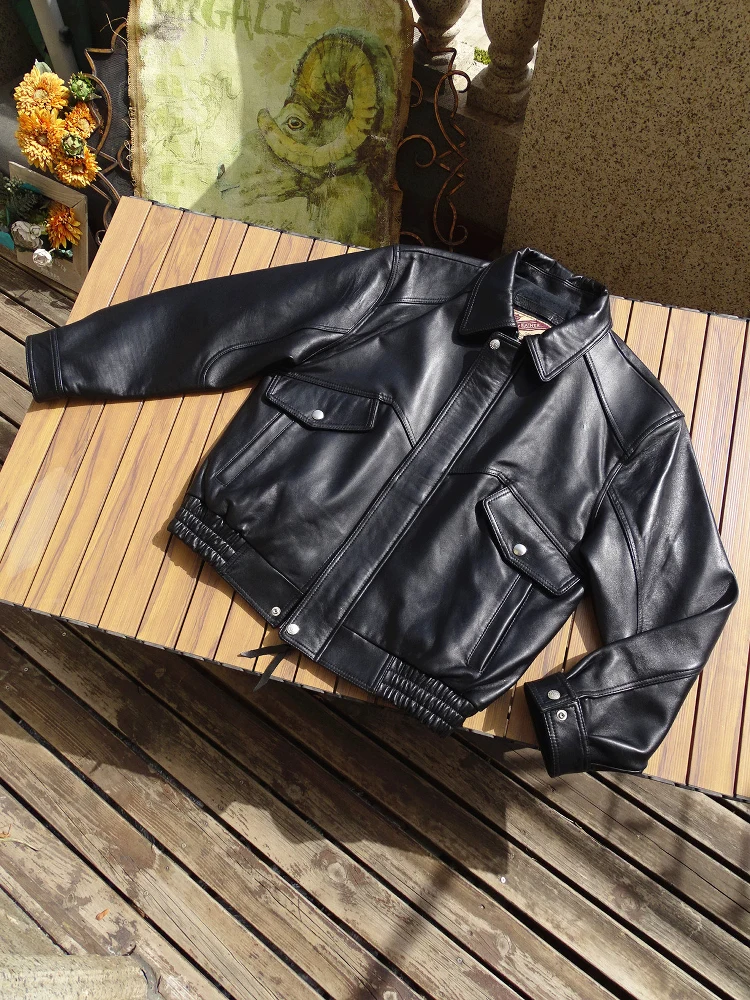 

Retro Large Oversized ex Thiened Genuine Old eepskin Leather Jaet Youth Spring Faion Casual Sle Side ket