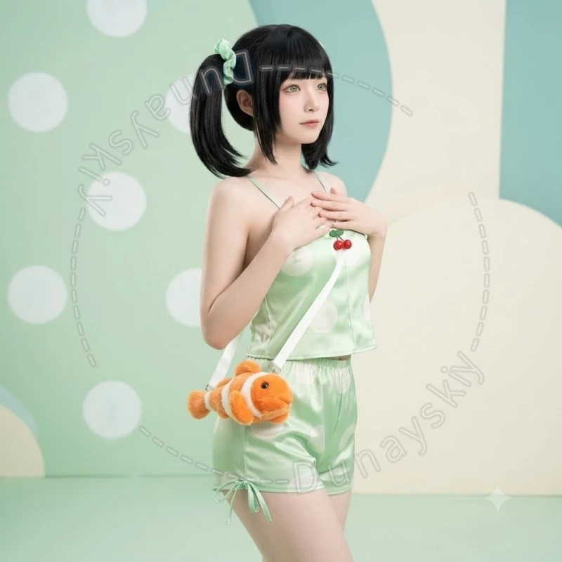 Blue Archive Green Polka‑Dot Cami Short Set Sunohara Shun Beach Swim Outfit Cosplay Costume BA Game For ComicCon Halloween Party