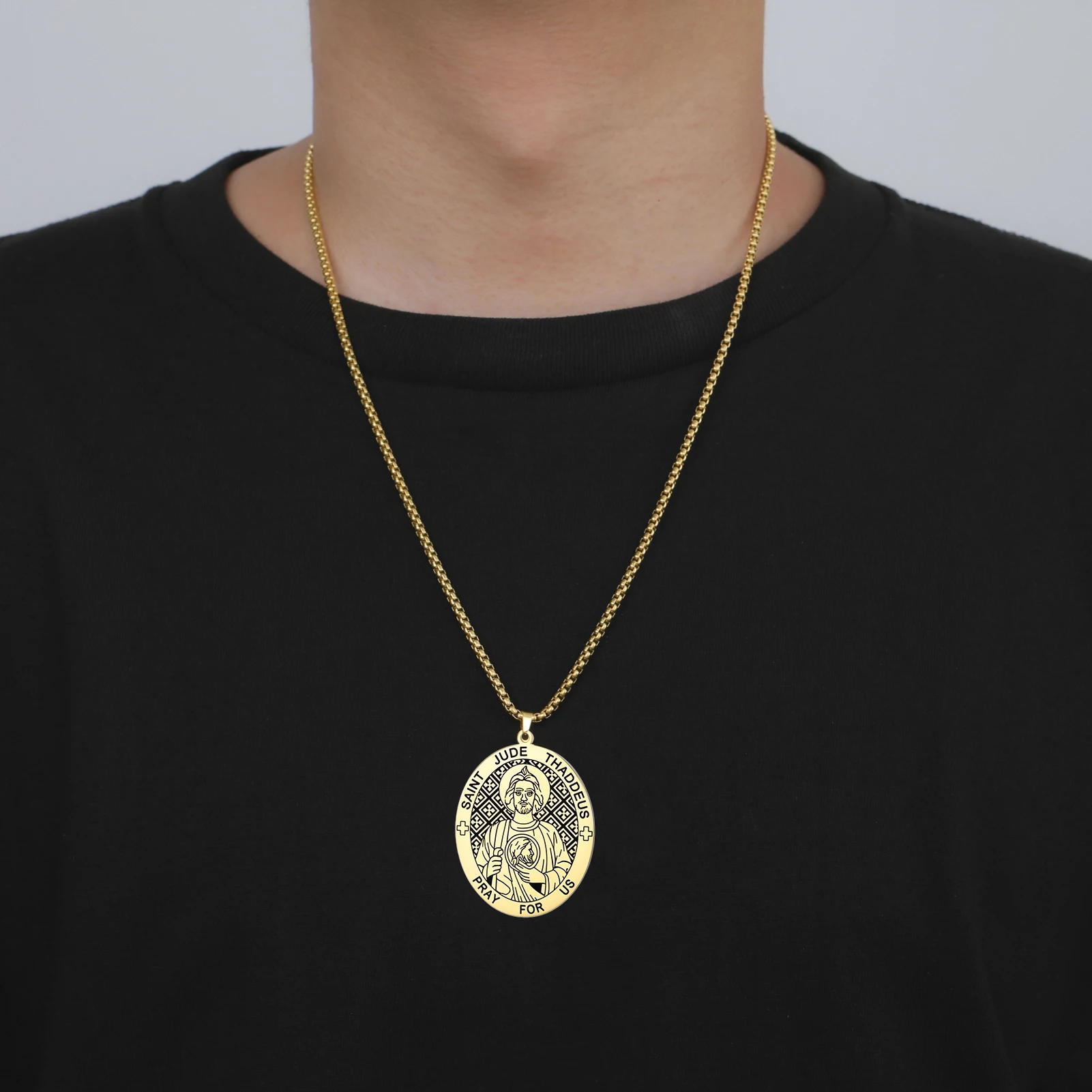 Kkjoy Heiliger Judas Thaddäus Schutzpatron-Halskette aus Edelstahl, doppelseitiges religiöses Amulett, Schmuckgeschenk für christliche Gläubige – Detail 11