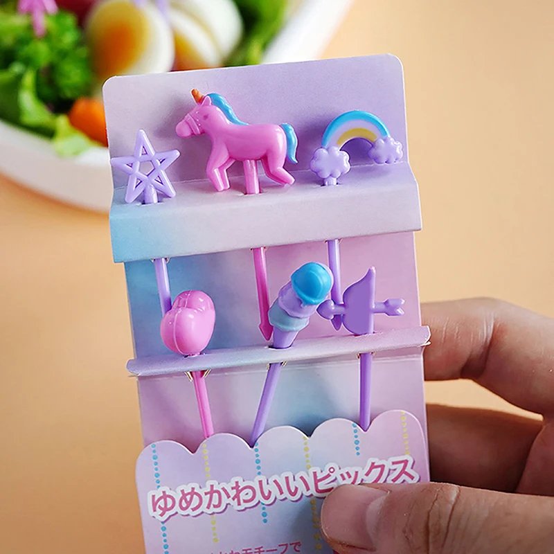 4/6/8/10PCS Unicorn Mini Food Fruit Fork Set Kid Cute Bento Box Decor Dessert Forks Cartoon Toothpick Cake Dessert Party Supply