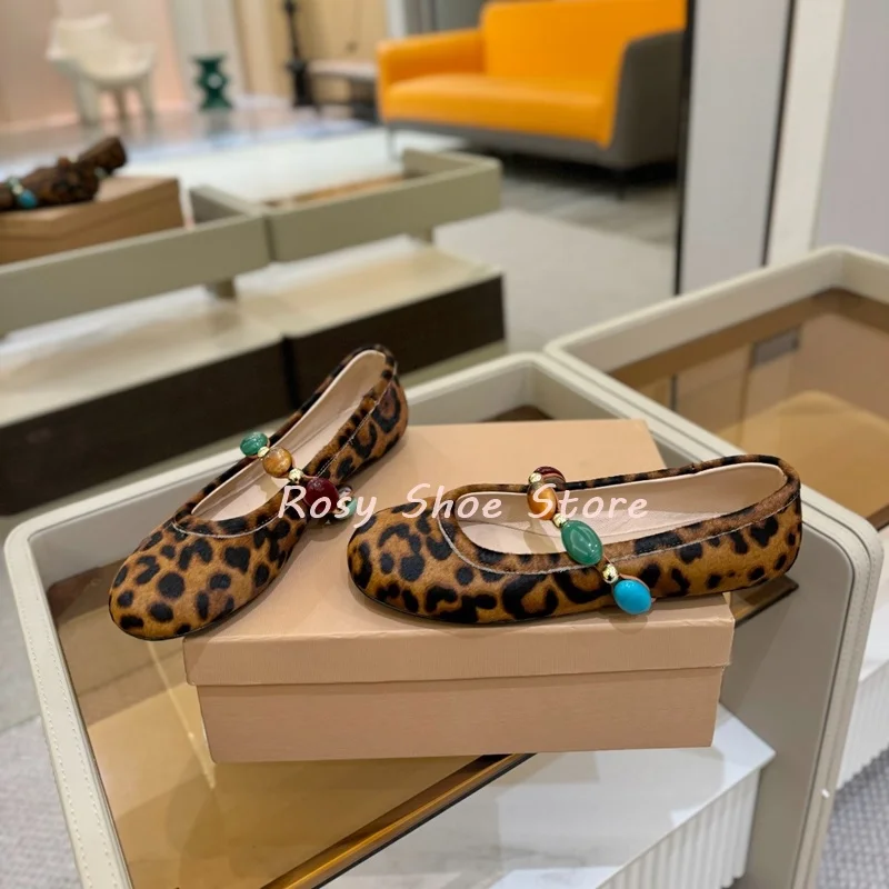 

Women's Spring Autumn Leather Vintage Gem Beads Decor Fashion Flat Ballet Shoes Shallow-Cut Slip On Daily Versatile Single Shoes