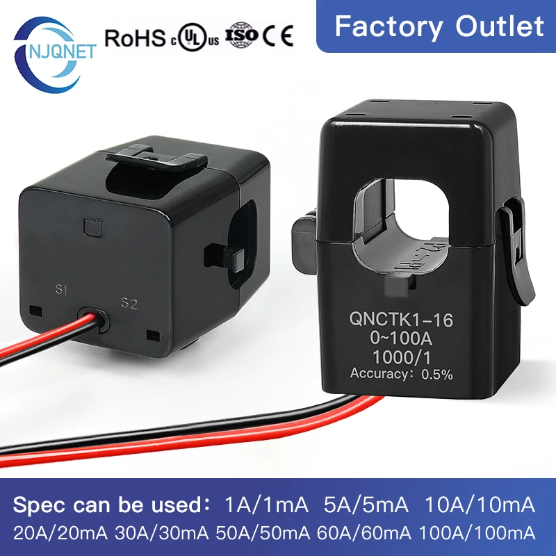 

split core current transformer sensor QNCTK1-16 1000/1 2000/1 3000/1 4000/1 5000/1 50A 50mA 100A 150A AC CT current transducer