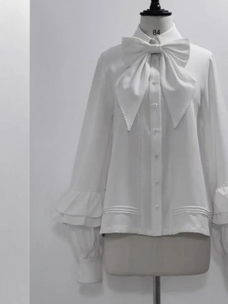 Vintage Elegant Dark Lolita Long Sleeve Shirt Women+ Y2k Black Slim Waist Loose Skirts Shorts 2025 New Two Piece Sets image 5