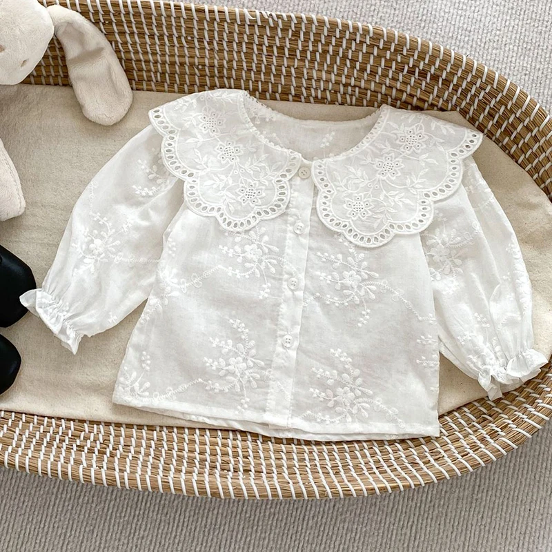 2024 New Spring Korean Style Infant Baby Girls Clothing Set Long Sleeved Cotton Shirt+Jumpsuit Newborn Baby Girls Clothes Suit