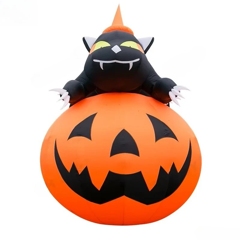 Giant Inflatable Halloween Pumpkin & Black Cat Decoration With Oxford Material For Outdoor Family Fun Events