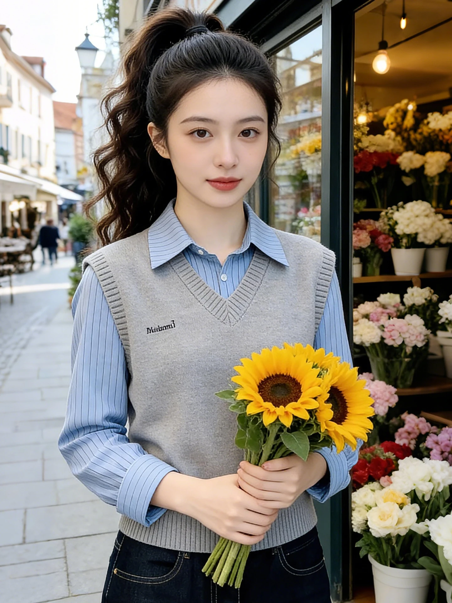 

Spring 2026 Trendy Knitted Vest Fake Two-Piece Shirt Long Sleeve Women's Fashion Casual Breathable Comfortable Korean Style